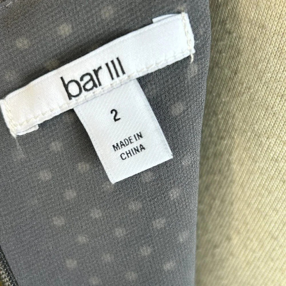 Bar III Gray White Polka Dot Tiered Ruffle Asymmetrical Hem Dress NWT Size 2 - Picture 2 of 9